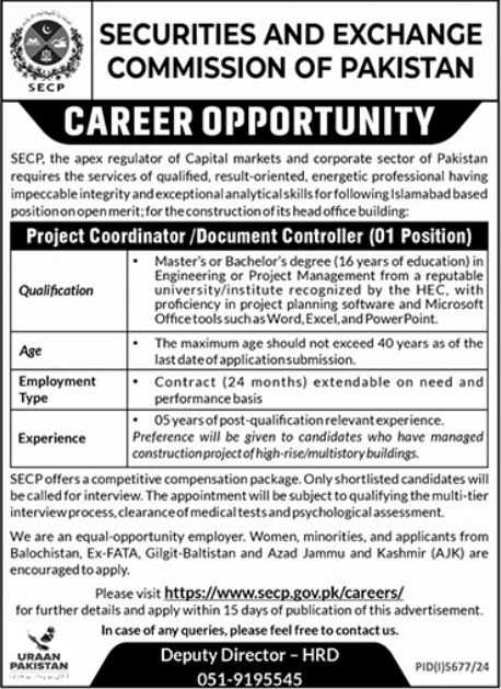 Latest Securities & Exchange Commission of Pakistan SECP Management Posts Islamabad 2025.