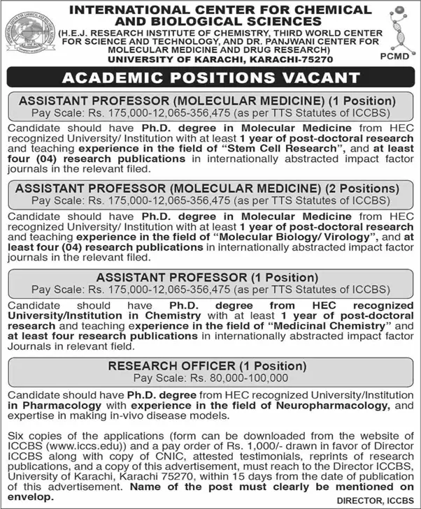 CCBS University of Karachi Jobs February 2025 - Application Form for Teaching Faculty & Research Officer Positions.
